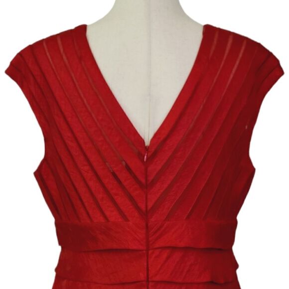 Adrianna Papell Red V-neck Cascading Ruffle Slim Fit Special Occasion Dress - Picture 5 of 12